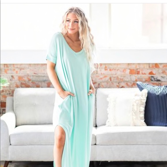 Mint t shirt dress with pockets - Picture 4 of 4